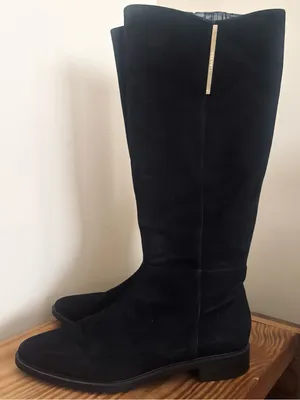 Calvin Klein Francine Over-The-Knee Black Suede Boot with Gold Accent thumbnail 2