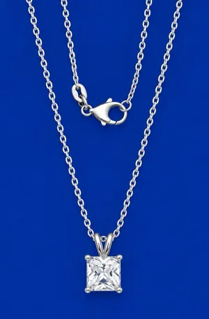 Estate FAS Thai Sterling Silver Princess Cut CZ Solitare Pendant SS Plate Chain thumbnail 1