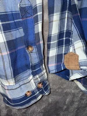 L.O.G.G. H&M Label of Graded Goods Blue Plaid Flannel Shirt with Elbow Patches thumbnail 5