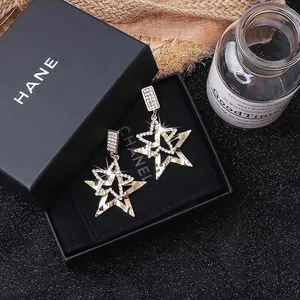Women's Double Stars Pentagram Dangle Drop Earrings Gold thumbnail 3