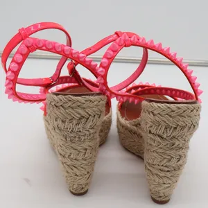 Christian Louboutin Neon Pink Studded Espadrille Wedge Sandals 38 thumbnail 4