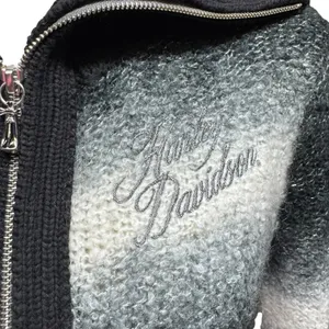 Harley-Davidson Full Zip Shawl Neck Sweater Black Gray White Silver Medium thumbnail 3
