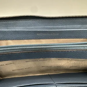 Michael Kors Jet Set Travel Zip Around Continental Wallet Blue Pebbled Leather thumbnail 8