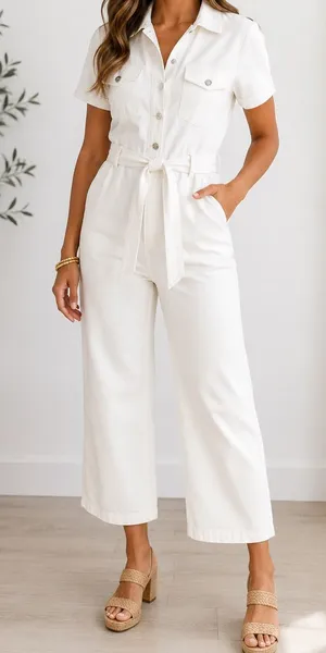 Entro White Utility Belted Wide Leg Jumpsuit Size Small Chic Casual thumbnail 1