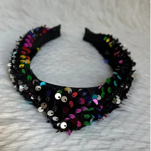 Headband metallic Velvet & Sequin Plush Headband. Rainbow Sequin Twist thumbnail 11