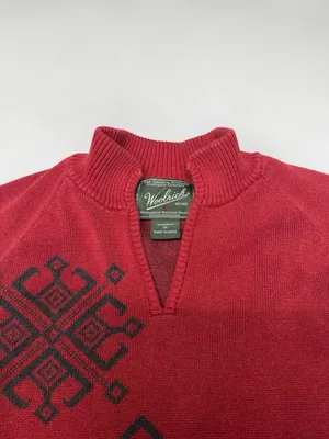 Woolrich Women's Red Geometric‎ Pattern Mock Neck Pullover Sweater - M thumbnail 3