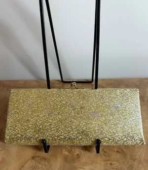 Vintage Gold Brocade Evening Clutch Kiss Lock Formal Cocktail Purse thumbnail 1