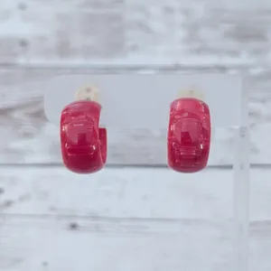Vintage Clip On Earrings Red Marbled? Hoops Retro thumbnail 3