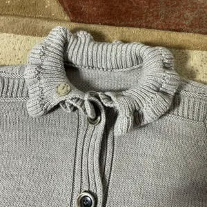 Dark Academia Coquette Wool Blend Ruffle Neck‎ Long Cardigan Women M Grey Knit thumbnail 4