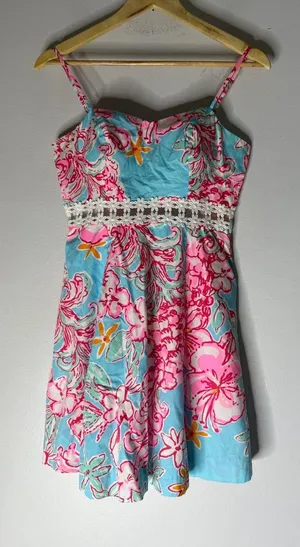 Lilly Pulitzer Lenore Lolita dress‎ cutout sunglow breakwater blue print size 2 thumbnail 1
