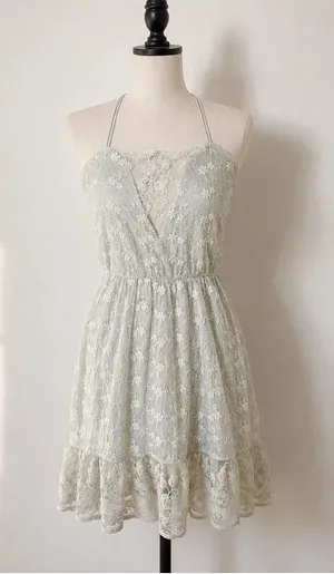 Vero Moda White Floral Lace Halter Dress XS Boho Summer Wedding Cottagecore thumbnail 1