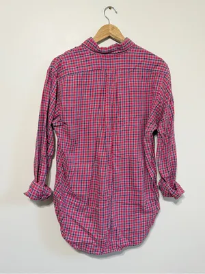 Ralph Lauren Oversized Button Down Shirt Size Medium Plaid Navy Women’s thumbnail 7