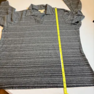 Woolrich Womens XL Grey Striped Long Sleeve‎ Polo Shirt Collared Heritage Style thumbnail 8