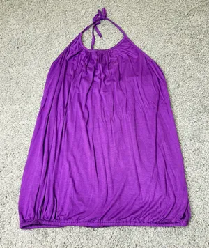 Urban Nomad Earthbound Trading Purple Halter Bubble Hem Boho Top Womens L XL thumbnail 1