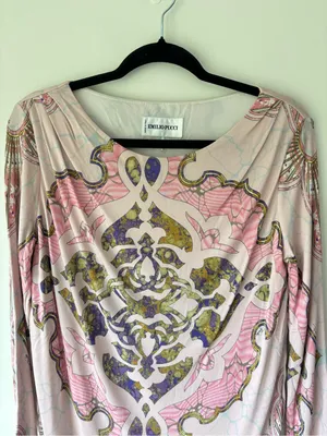 Emilio Pucci Pink Patterned Tunic Top 3/4 Sleeves Boat Neck Luxury Designer thumbnail 2