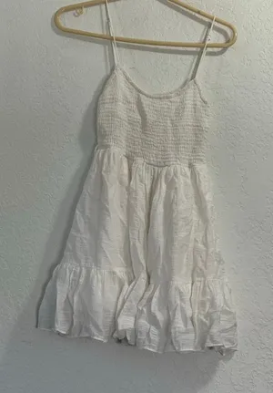 Hello Molly white Mini Dress Womens 2 smocked Ruffle Strappy thumbnail 1
