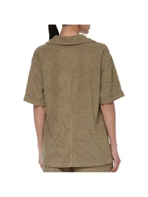 Avec Les Filles Textured Button Down Shirt S Triangle Terrycloth Olive Cover Up thumbnail 3