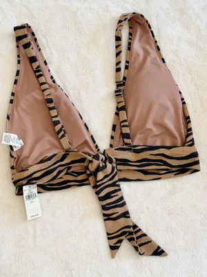 NWT Aerie Pique Triangle Zebra Stripes Bikini Top - Size: Large thumbnail 5