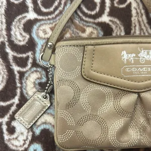 Coach Tan and Cream Wristlet with Textured Leather thumbnail 2