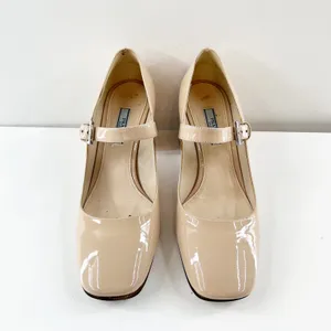 Prada Patent Leather Block Heel Square Toe Mary Jane Pumps Shoes Nude 38.5 thumbnail 7