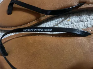 Women’s Leather Flip Flops, Black Strap Brown Size 9 thumbnail 5