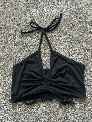 Haute Monde Black Halter Ruched Crop Top thumbnail 1