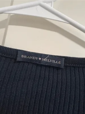Brandy Melville navy Ribbed Notch-Neck Long Sleeve Crop Top thumbnail 2