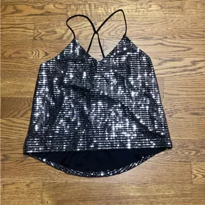 Chelsea28 Black mirrored spaghetti strap top. Size Medium. thumbnail 4