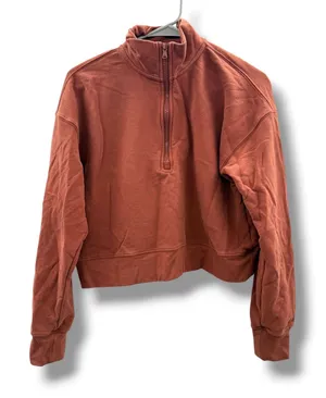 Fabletics Quarter Zip Sweatshirt Womens M Rust Terracotta‎ Cropped French Terry thumbnail 1