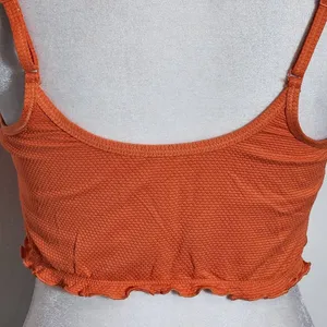 Aerie Orange Cropped Bikini Top NWT Size Medium Orange Textured Swim Top thumbnail 6