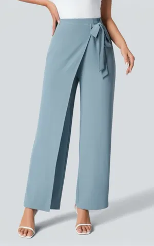 Halara Flex High Waisted Tie Side Wide Leg Work Pants Blue Wrap Size Medium thumbnail 1