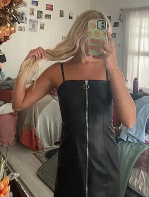 Black Leather Zip Dress thumbnail 2