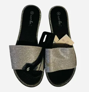 NWT Just Be Women's Glittering Silver Slide Sandals thumbnail 1