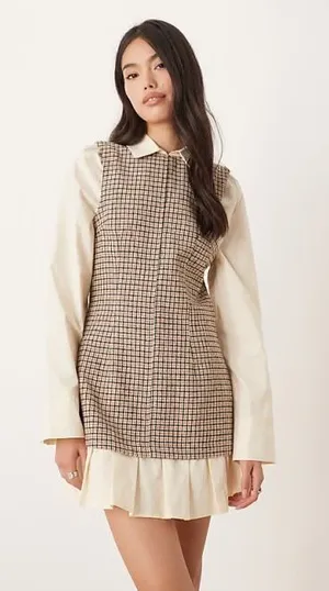 New ASOS DESIGN Shirt Hybrid Mini Dress With Peplum Hem Size 6 thumbnail 1