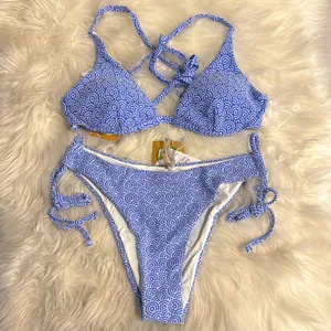 Berlook Blue Jacquard Bikini Set Size XS thumbnail 1