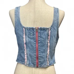 NWT Lee Womens Small Denim Corset Style‎ Zip Up Western Crop Top Festival thumbnail 2