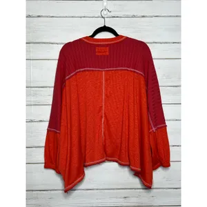 POL Patchwork Thermal Top Small Oversized Cropped Raw Hem Colorblock Boho thumbnail 3