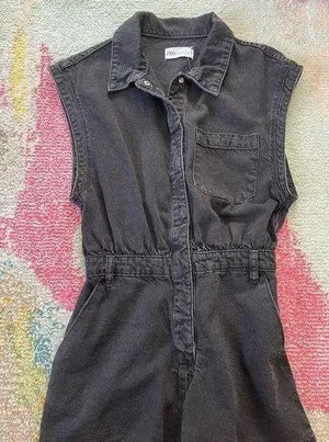 ZARA Black Denim Romper thumbnail 1