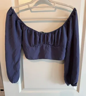 Kendall & Kylie Navy Blue Off-Shoulder Long Sleeve Crop Top thumbnail 1