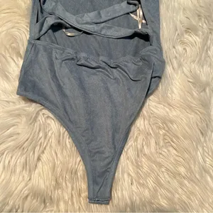 Forever‎ 21 Women's Size Small Bodysuit Mock Neck Faux Suede Light Blue Gray thumbnail 7