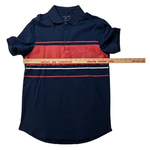 Five Four Darnell Shirt Short Sleeve Polo Medium Navy Blue Red Stripe Cotton Golf thumbnail 6