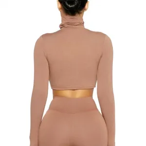 Naked Wardrobe Tan Turtleneck Long Sleeve Pullover Cropped Sweater Top Size M thumbnail 3