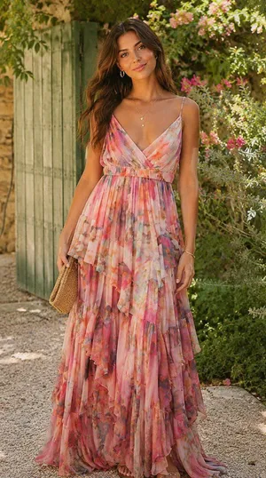 Liv Foster Printed Floral Mesh Gown Pink Multi Size 6 NWT Wedding Prom Party thumbnail 1
