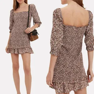 Faithfull The Brand Es‎ Saada Floral Smocked Dress Brown Pink Size 2 thumbnail 2