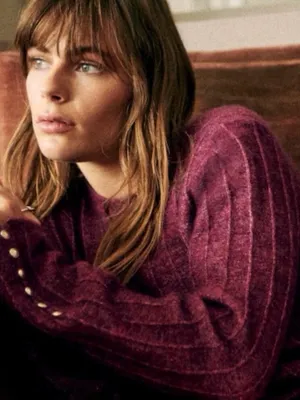 Sezane Joyce Jumper Sweater Merino Wool Mohair Gold Buttons in Grape Purple XS thumbnail 2