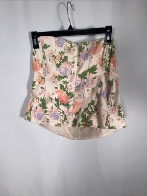 Zara Womens Floral Corset Strapless Top Blouse Structured Bloggers Fave Xl thumbnail 2