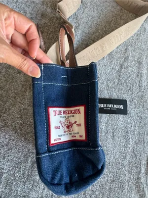 True Religion Navy Denim Mini Tote with Brown Leather Accents thumbnail 6