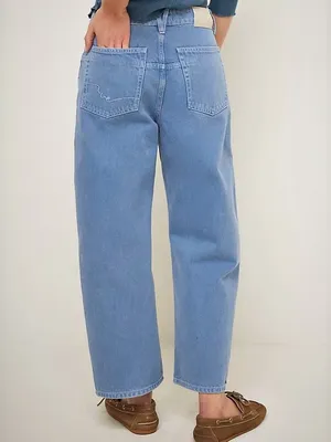 Free People We The Free Deep Trance Dropped Barrel Jeans Size 27 Ocean Blue Wash thumbnail 6