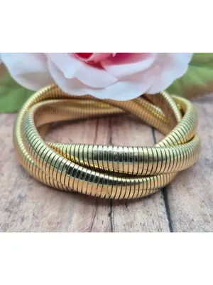 Gold Tone Triple Snake Chain Bracelet Intertwined Statement Chunky thumbnail 3