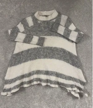 Free People Lafayette Striped Alpaca Blend Poncho Sweater Cream Gray SZ‎ XS thumbnail 1